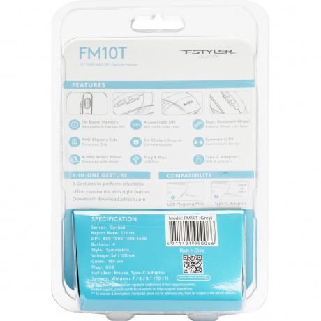Мышь A4Tech Fstyler FM10T Grey - фото 11