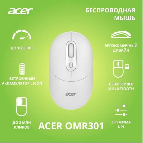 Мышь Acer OMR301 белый (ZL.MCECC.01U) - фото 12