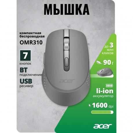 Мышь Acer OMR310 темно-серый (ZL.MCECC.032) - фото 5