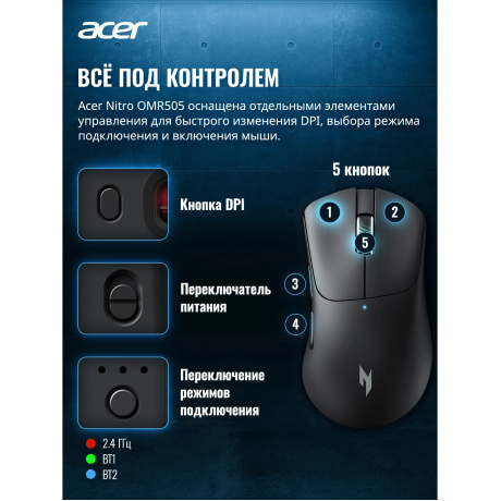 Мышь Acer Nitro OMR505 черный (ZL.MCE11.01G) - фото 12
