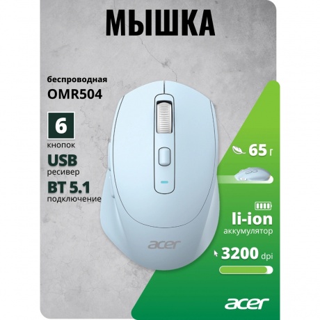 Мышь Acer OMR504 голубой (ZL.MCE11.01E) - фото 4