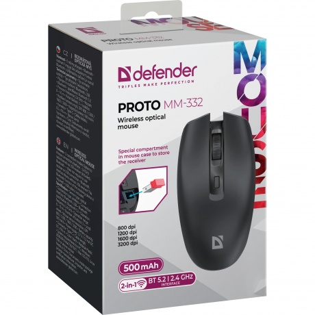 Мышь беспроводная Defender Proto MM-332 black (52332) - фото 4
