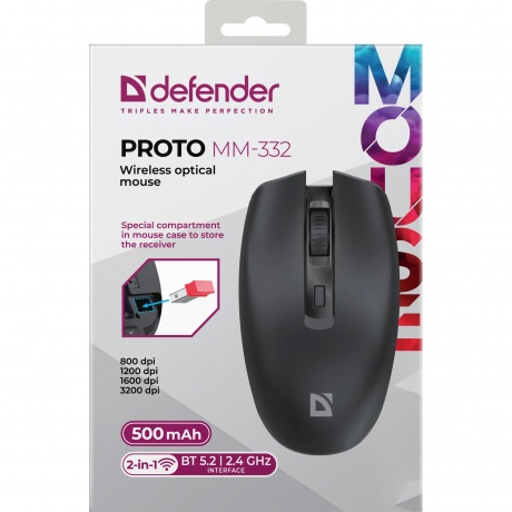 Мышь беспроводная Defender Proto MM-332 black (52332) - фото 5