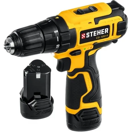 Дрель-шуруповерт, кейс (CD-120-2) STEHER 12 В, 30 Н·м, 2 АКБ (2 ...