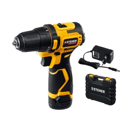 

Бесщеточная дрель-шуруповерт, кейс (CDB-120-1) STEHER 12 В, 35 Н·м, 1 АКБ (2 А·ч)