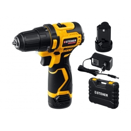 

Бесщеточная дрель-шуруповерт, кейс (CDB-120-2) STEHER 12 В, 35 Н·м, 2 АКБ (2 А·ч)