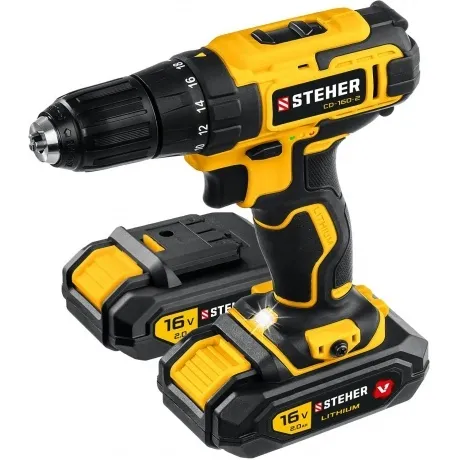 Дрель-шуруповерт, кейс (CD-160-2) STEHER 16 В, 35 Н·м, 2 АКБ (2 ...