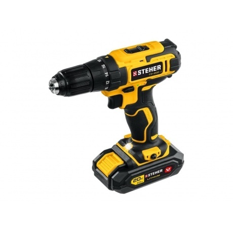 

Дрель-шуруповерт, кейс (CD-200-1) STEHER V1, 20 В, 40 Н·м, 1 АКБ (2 А·ч)