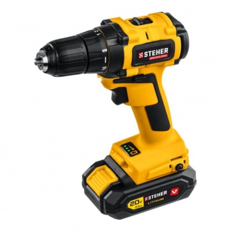 Бесщеточная дрель-шуруповерт, кейс (CDB-200-1) STEHER V1, 20 В, ...