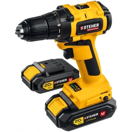 Бесщеточная дрель-шуруповерт, кейс (CDB-200-2) STEHER V1, 20 В, ...