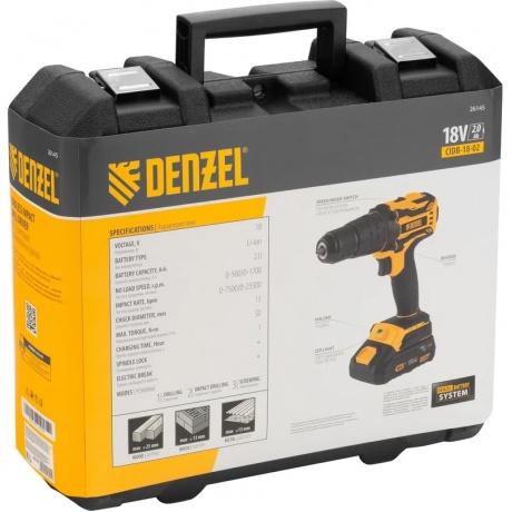 Дрель-шуруповерт аккумуляторная ударная бесщет CIDB-18-02, Li-Ion, 18 В  Denzel - фото 17