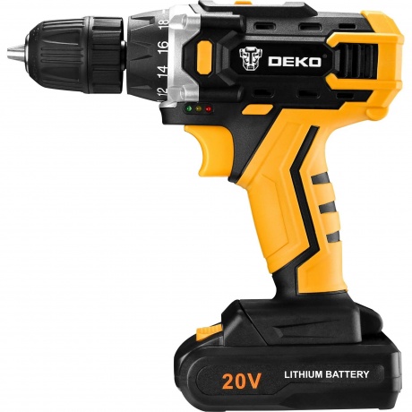 Аккумуляторная дрель-шуруповерт DEKO DKCD20V в кейсе + набор 63 инструмента для дома, 20В, 2х3.0Ач - фото 1