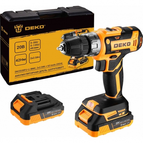 Аккумуляторная дрель-шуруповерт DEKO DKCD20V в кейсе + набор 63 инструмента для дома, 20В, 2х3.0Ач - фото 12