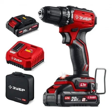 Дрель-шуруповерт ЗУБР 20 В, 45 Н·м, 2 АКБ LMS (2 А·ч), бесщеточн...
