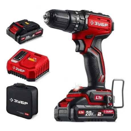 Дрель-шуруповерт ЗУБР 20 В, 45 Н·м, 2 АКБ LMS (2 А·ч), бесщеточн...