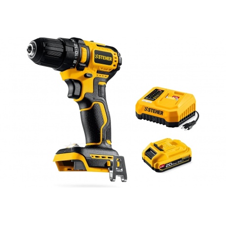 

Дрель-шуруповерт бесщеточная STEHER 20 В, 45 Н·м, 1 АКБ LMS (2 А·ч), (CB-45-21)