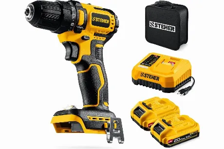Дрель-шуруповерт бесщеточная STEHER 20 В, 45 Н·м, 2 АКБ LMS (2 А...