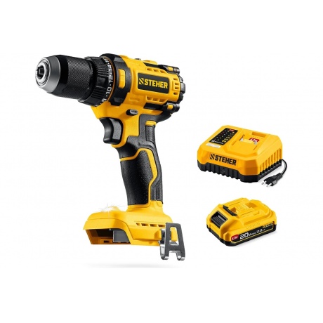 

Дрель-шуруповерт бесщеточная STEHER 20 В, 65 Н·м, 1 АКБ LMS (2 А·ч), (CB-65-21)