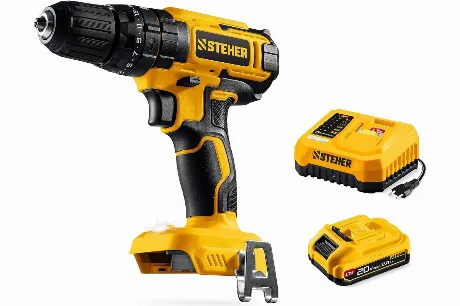Дрель-шуруповерт ударная STEHER 20 В, 40 Н·м, 1 АКБ LMS (2 А·ч),...