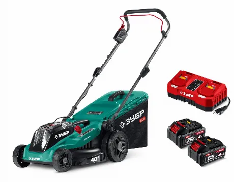 Газонокосилка аккумуляторная бесщеточная ЗУБР 40 В (2x20В), 400 ...