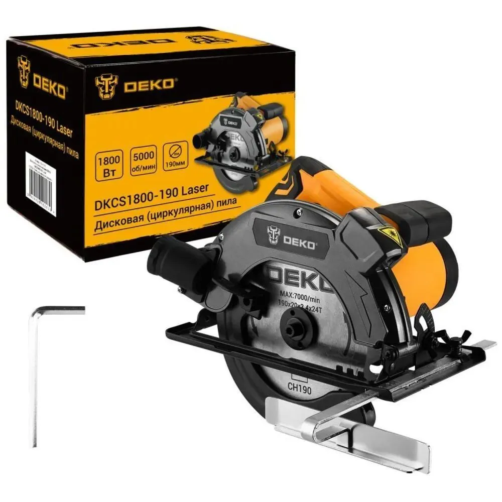 Дисковая (циркулярная) пила DEKO DKCS1800-190 Laser 1800Вт, 190мм диск, лазерный указатель - фото 1