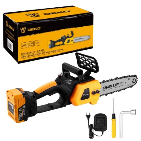 Пила цепная аккумуляторная бесщеточная DEKO DKCHS 20, 10", 20В, ...