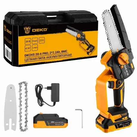 Пила цепная аккумуляторная DEKO DKCHS 20-6 PRO, 4" и 6", 20В, 2x...