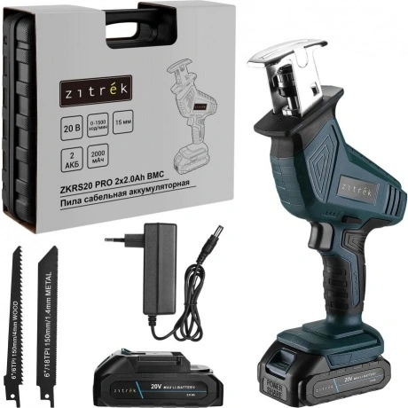 Пила сабельная аккумуляторная Zitrek ZKRS20 PRO в кейсе, 20В, 2x...