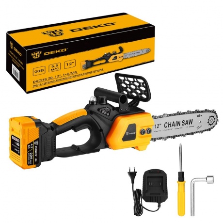 Пила цепная аккумуляторная бесщеточная DEKO DKCHS 20, 12", 20В, ...