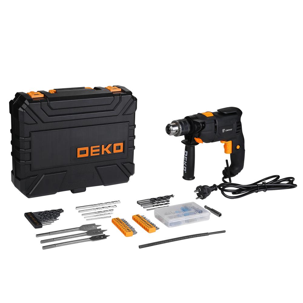 Дрель ударная Deko DKID600W + набор 92 предмета 063-4157 цена и фото