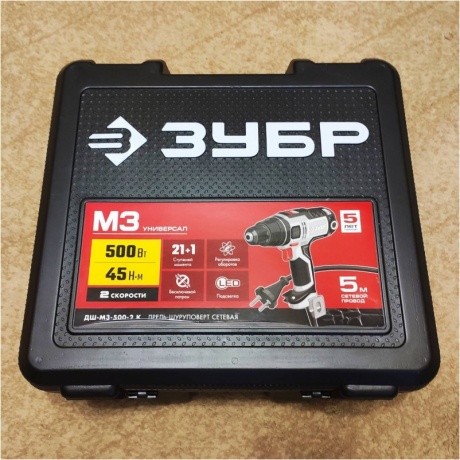 Дрель-шуруповерт сетевая ЗУБР 500 Вт, 45 Н·м, кейс, (ДШ-М3-500-2 К) - фото 7