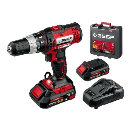 Дрель-шуруповерт ударная ЗУБР С1-18, 18 В, 40 Н·м, 2 АКБ (2 А·ч)...