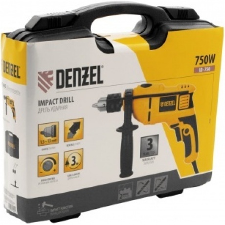 Дрель ударная ID-750, 750 Вт, 0-3000 об/мин, 48000 уд/мин Denzel - фото 16