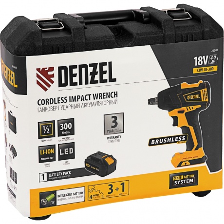 Гайковерт ударный аккумуляторный бесщет CIW-IB-300, Li-ion, 18В, 300Нм Denzel - фото 9