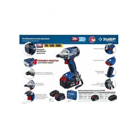 Гайковерт бесщеточный ЗУБР  кейс, Профессионал (GB-250-42) - фото 16