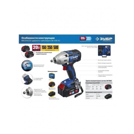 Гайковерт бесщеточный ЗУБР  кейс, Профессионал (GB-500-42) - фото 18