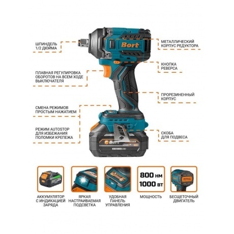 Гайковерт аккумуляторный Bort BSR-21U (2x4Ач+ЗУ) - фото 15