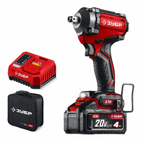 Гайковерт ударный ЗУБР 20 В, 350 Н·м, 1 АКБ LMS (4 А·ч), бесщето...