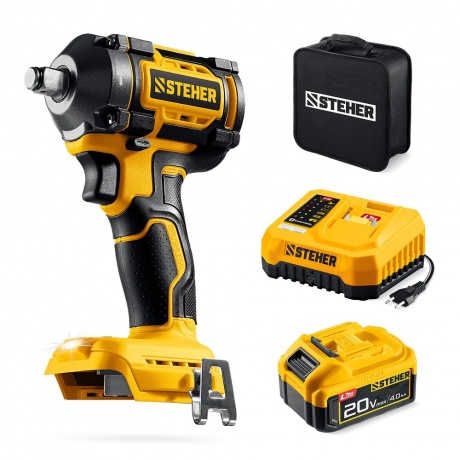Гайковерт бесщеточный ударный STEHER 20 В, 500 Н·м, 1 АКБ LMS (4...