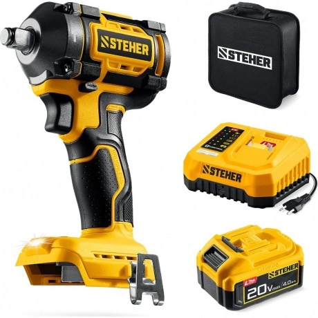 Гайковерт бесщеточный ударный STEHER 20 В, 500 Н·м, 1 АКБ LMS (4...