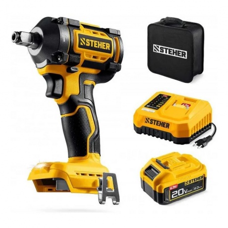 Гайковерт бесщеточный ударный STEHER 20 В, 350 Н·м, 1 АКБ LMS (4...
