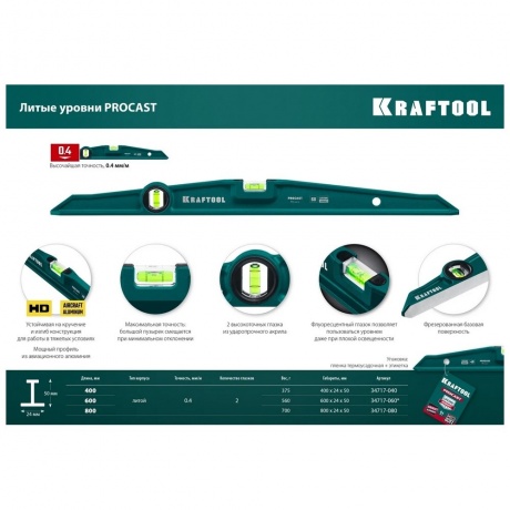 Уровень литой KRAFTOOL PROCAST, 600 мм, (34717-060) - фото 8