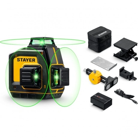Нивелир лазерный зеленый STAYER SL-3D #2, 50м, точн. +/-0,5 мм/м...