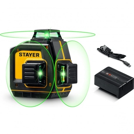 Нивелир лазерный зеленый STAYER SL-3D, 50м, точн. +/-0,5 мм/м, (...