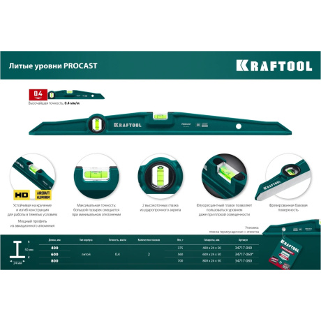 Строительный уровень Kraftool PROCAST 34717-080, 800 мм - фото 9