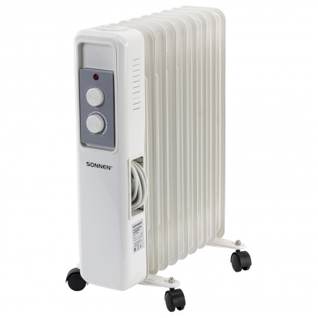 

Обогреватель масляный SONNEN DFS-9E, 9секций, 2000Вт, 3 режима,механическое управление,белый, 457780