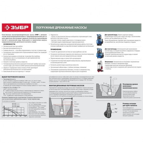 Насос погружной дренажный Зубр Профессионал Т3 НПГ-Т3-400 - фото 13