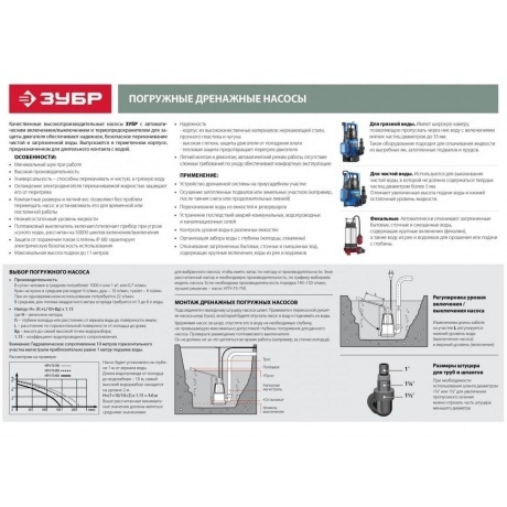 Насос погружной дренажный Зубр Профессионал Т3 НПГ-Т3-550 - фото 10