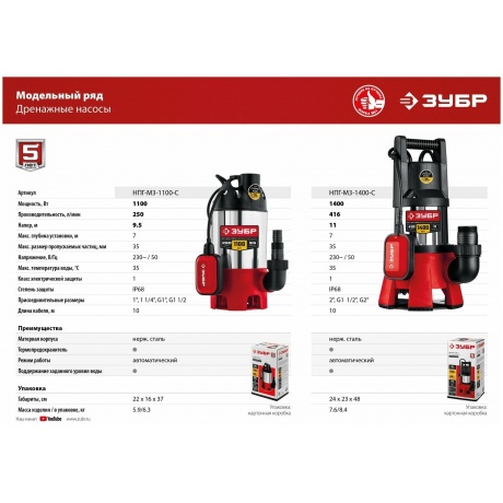 Насос погружной дренажный ЗУБР НПГ-М3-1100-С - фото 8