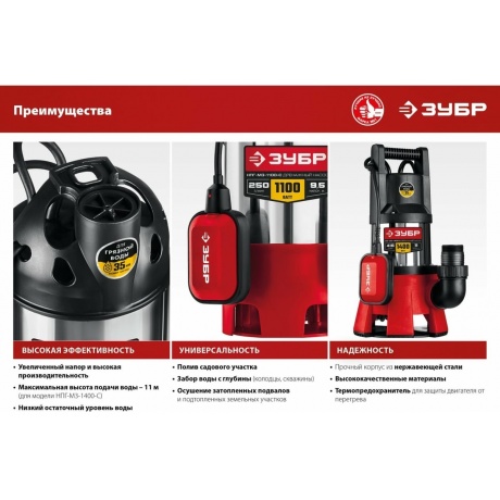 Насос погружной дренажный ЗУБР НПГ-М3-1400-С - фото 9